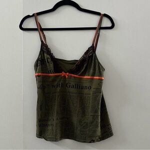 John Galliano Khaki Camisole with Orange Accent